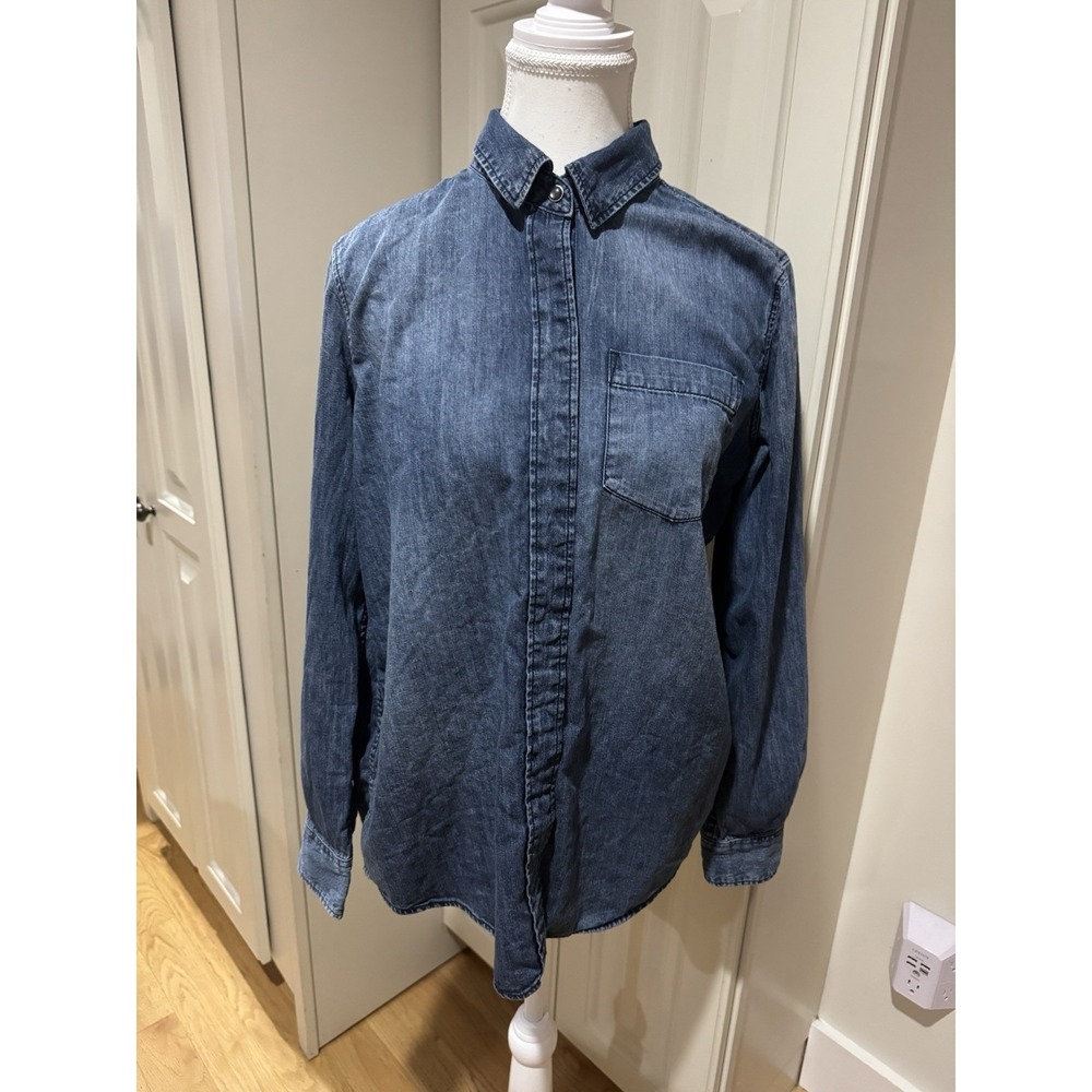 Goodthreads Women's Blue Denim Long Sleeve‎ Boyfriend Shirt Size Small